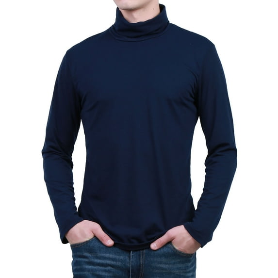 Unique Bargains Men's Pullover Lightweight Long Sleeve Top Turtleneck T-Shirt 44 Dark Blue