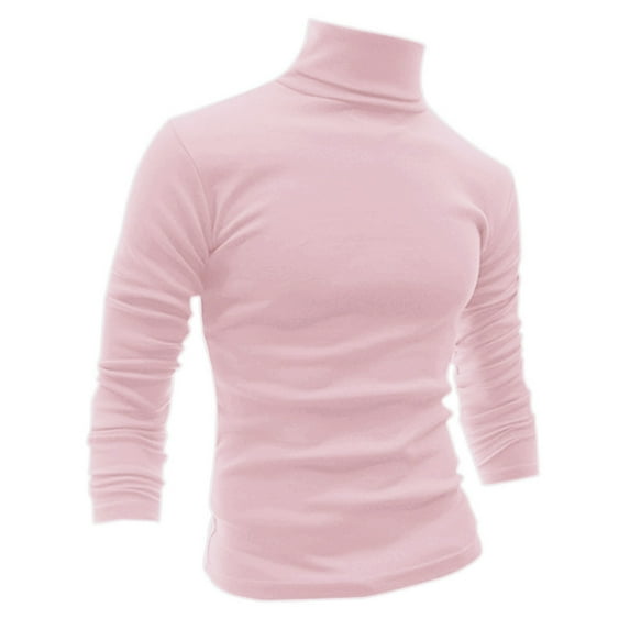Unique Bargains Men's Pullover Lightweight Long Sleeve Top Turtleneck T-Shirt 44 Pink