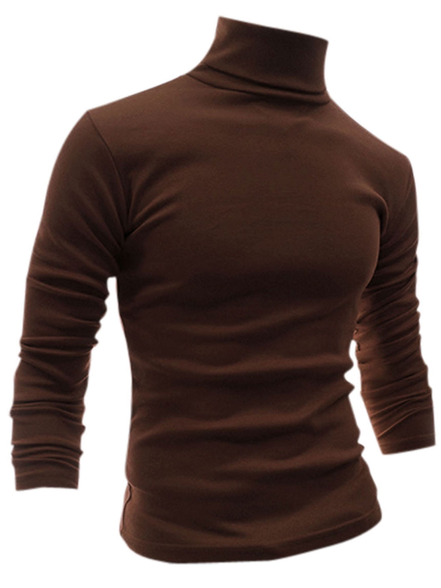 Unique Bargains Men s Pullover Lightweight Long Sleeve Top Turtleneck T Shirt 46 Brown Walmart