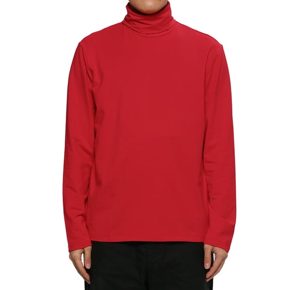 Unique Bargains Men's Pullover Lightweight Long Sleeve Top Turtleneck T-Shirt 46 Red