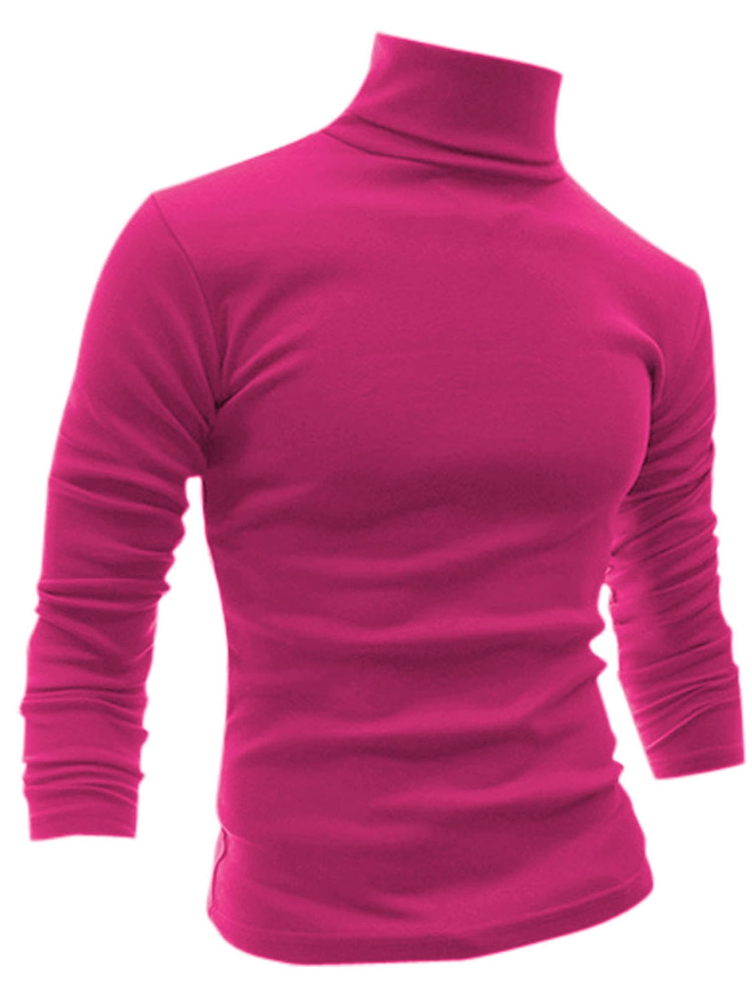 Unique Bargains Men's Pullover Lightweight Long Sleeve Top Turtleneck T-Shirt 46 Rose Red