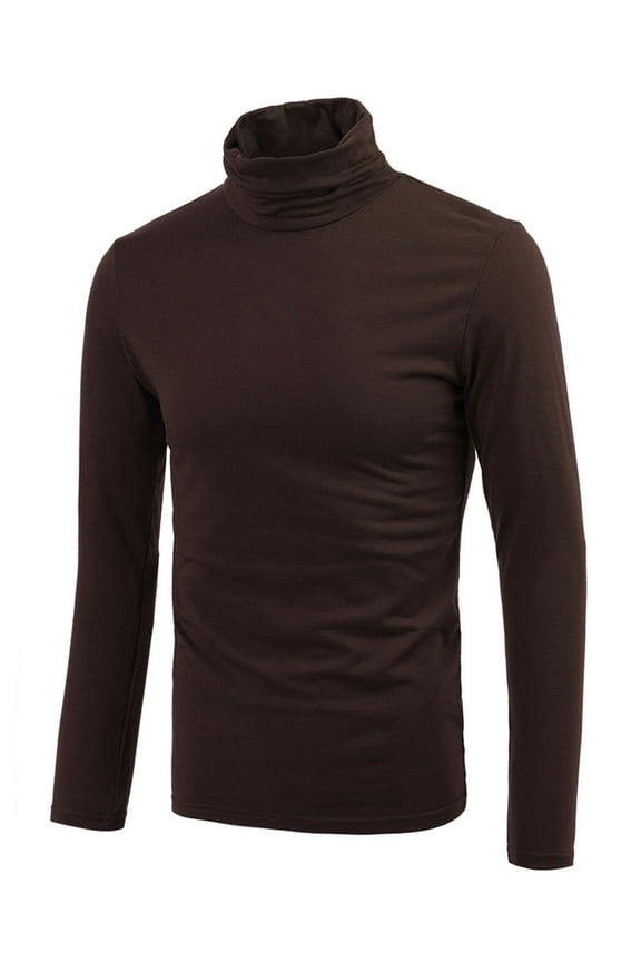Men's Pullover Lightweight Long Sleeve Top Turtleneck T-Shirt 50 Brown