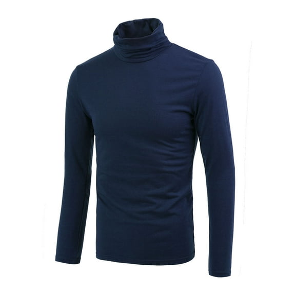 Unique Bargains Men's Pullover Lightweight Long Sleeve Top Turtleneck T-Shirt 50 Dark Blue