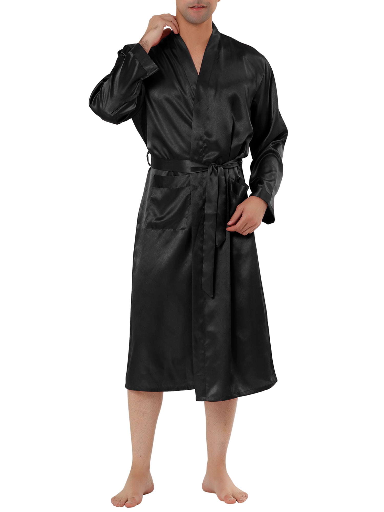 DARING DIVA Men's Satin Long Sleeve Lounge Sleepwear Pajama Robe M Black