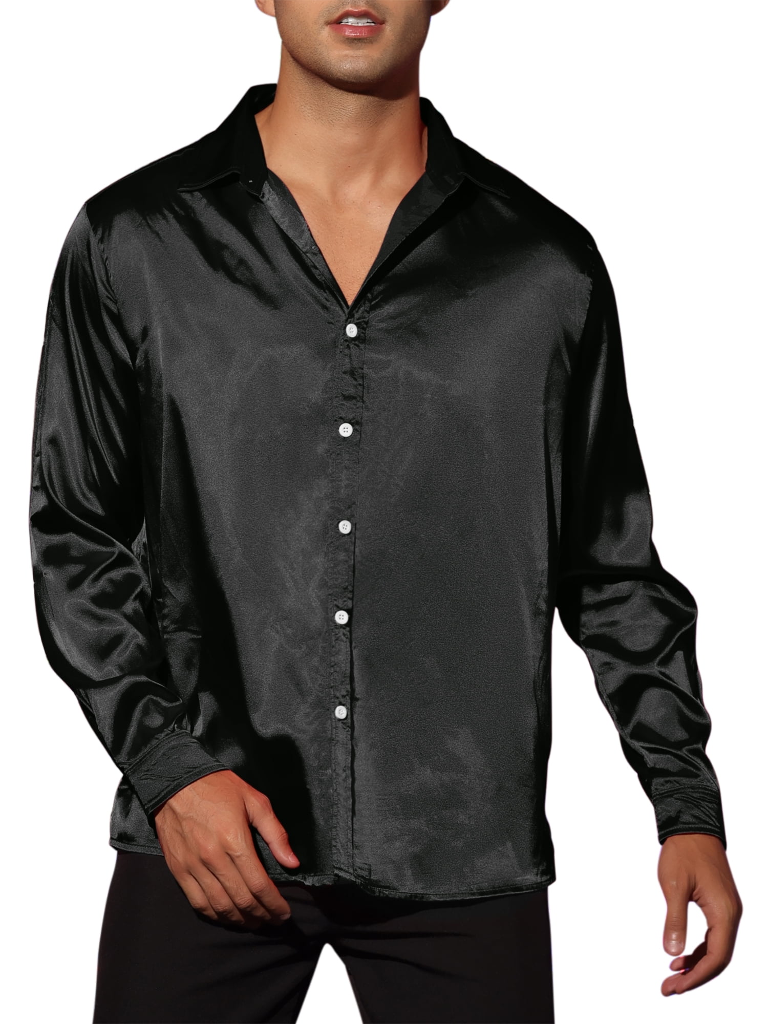 black satin long sleeve shirt