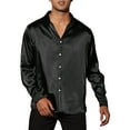 thumbnail image 1 of Unique Bargains Men's Satin V Neck Long Sleeves Button Down Prom Shirts M Black, 1 of 6