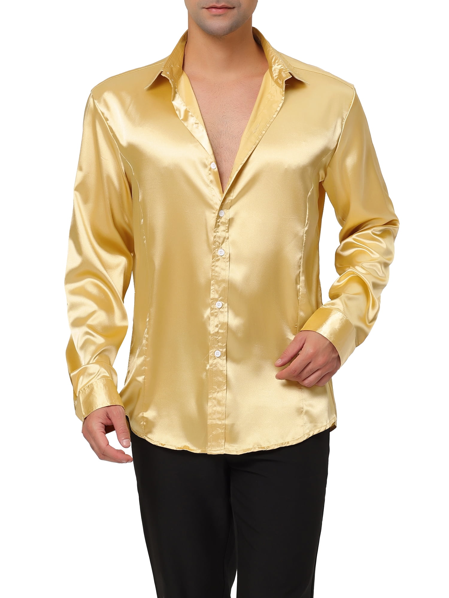 Gold button down shirt deals