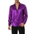 thumbnail image 1 of Unique Bargains Men's Satin V Neck Long Sleeves Button Down Prom Shirts S Purple, 1 of 6