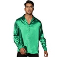 thumbnail image 1 of Unique Bargains Men's Satin V Neck Long Sleeves Button Down Prom Shirts XL Green, 1 of 6