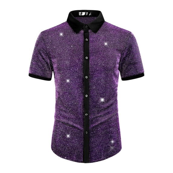 Unique Bargains Men's Sheer Mesh Shirts See Through Shiny Metallic Shirts 2XL Purple