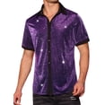 thumbnail image 1 of DARING DIVA Men's Metallic See Through Short Sleeves Disco Shiny Sheer Shirts XL Purple, 1 of 7