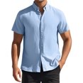 thumbnail image 1 of Unique Bargains Men's Short Sleeve Cotton Regular Fit Button Down Formal Shirt L Blue, 1 of 5