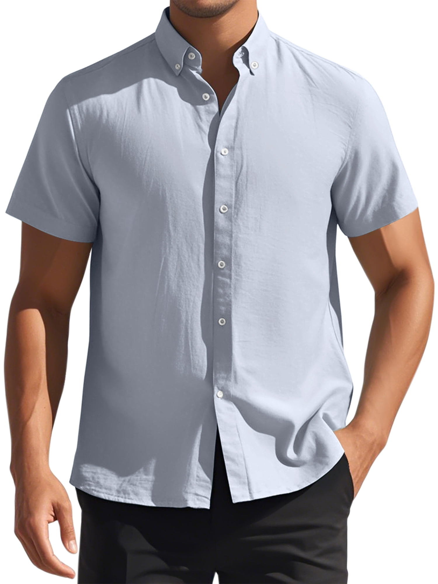 Unique Bargains Men's Short Sleeve Cotton Regular Fit Button Down Formal Shirt XXL Gray