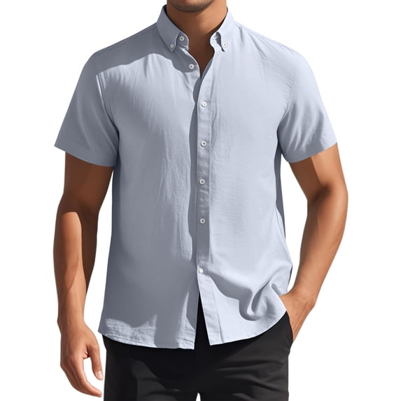 Unique Bargains Men's Short Sleeve Cotton Regular Fit Button Down Formal Shirt XXL Gray