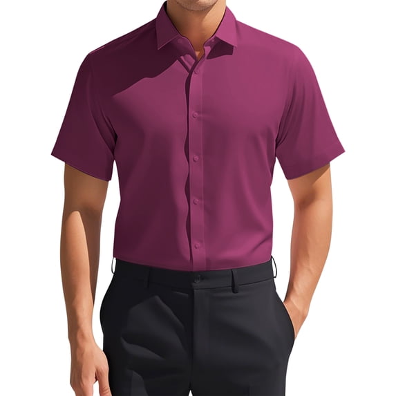 Unique Bargains Men's Short Sleeve Lightweight Business Button Down Shirt S Burgundy