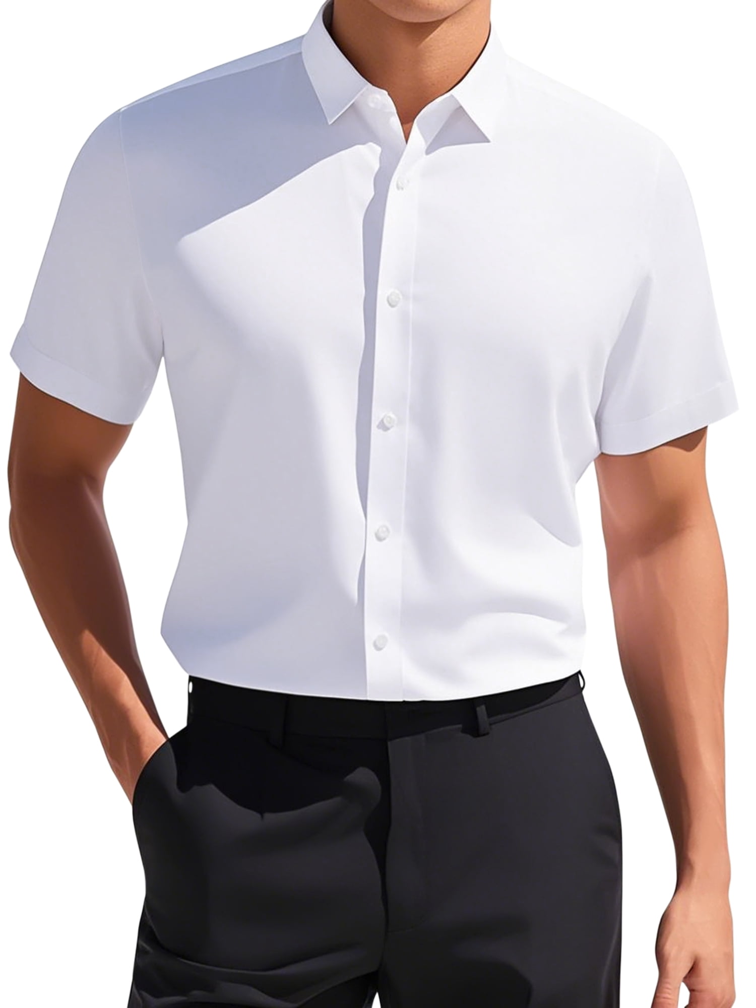 Unique Bargains Men's Short Sleeve Lightweight Business Formal Button Down Shirt M White