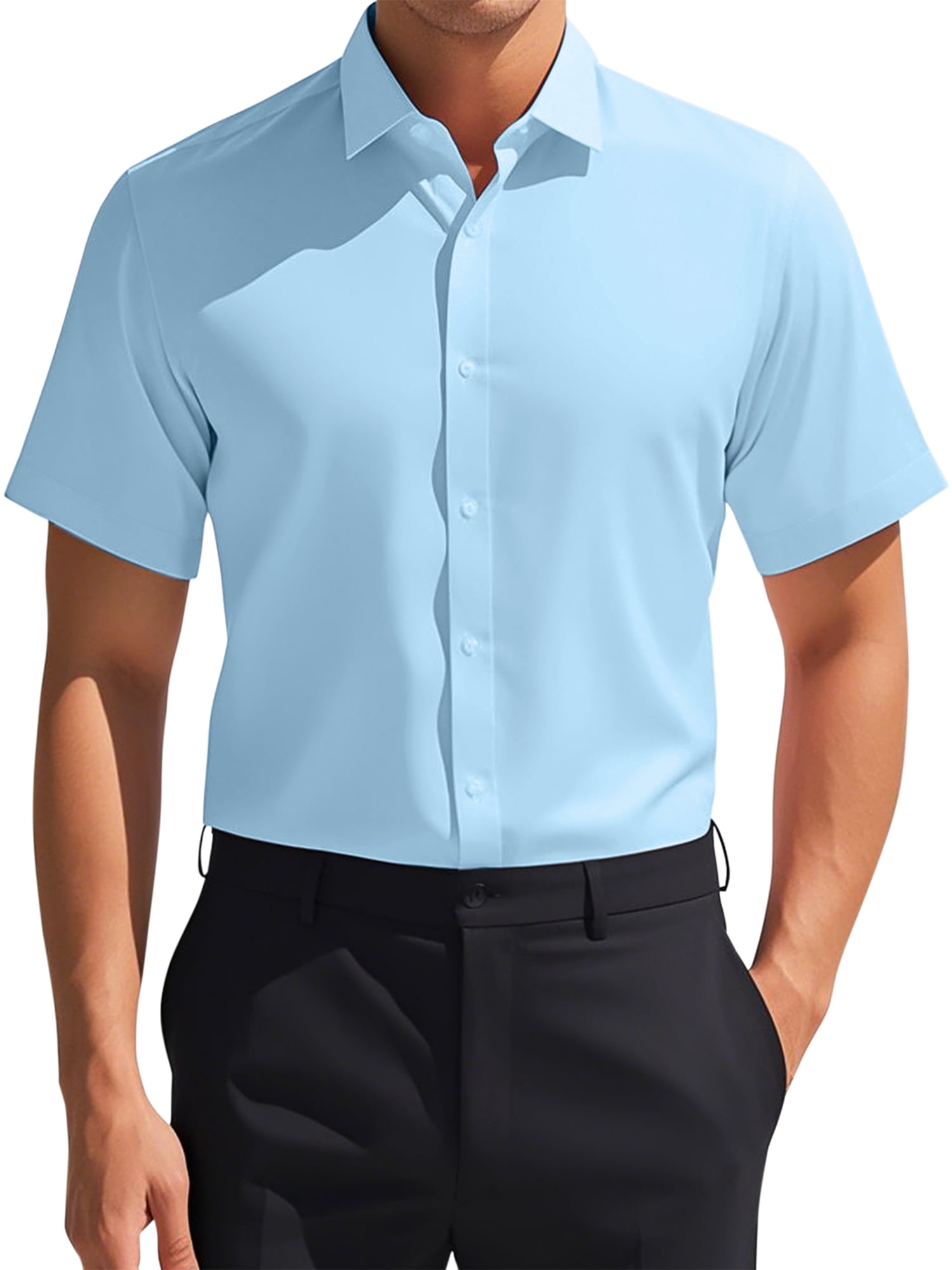 Unique Bargains Men's Short Sleeve Lightweight Business Formal Button Down Shirt S Blue