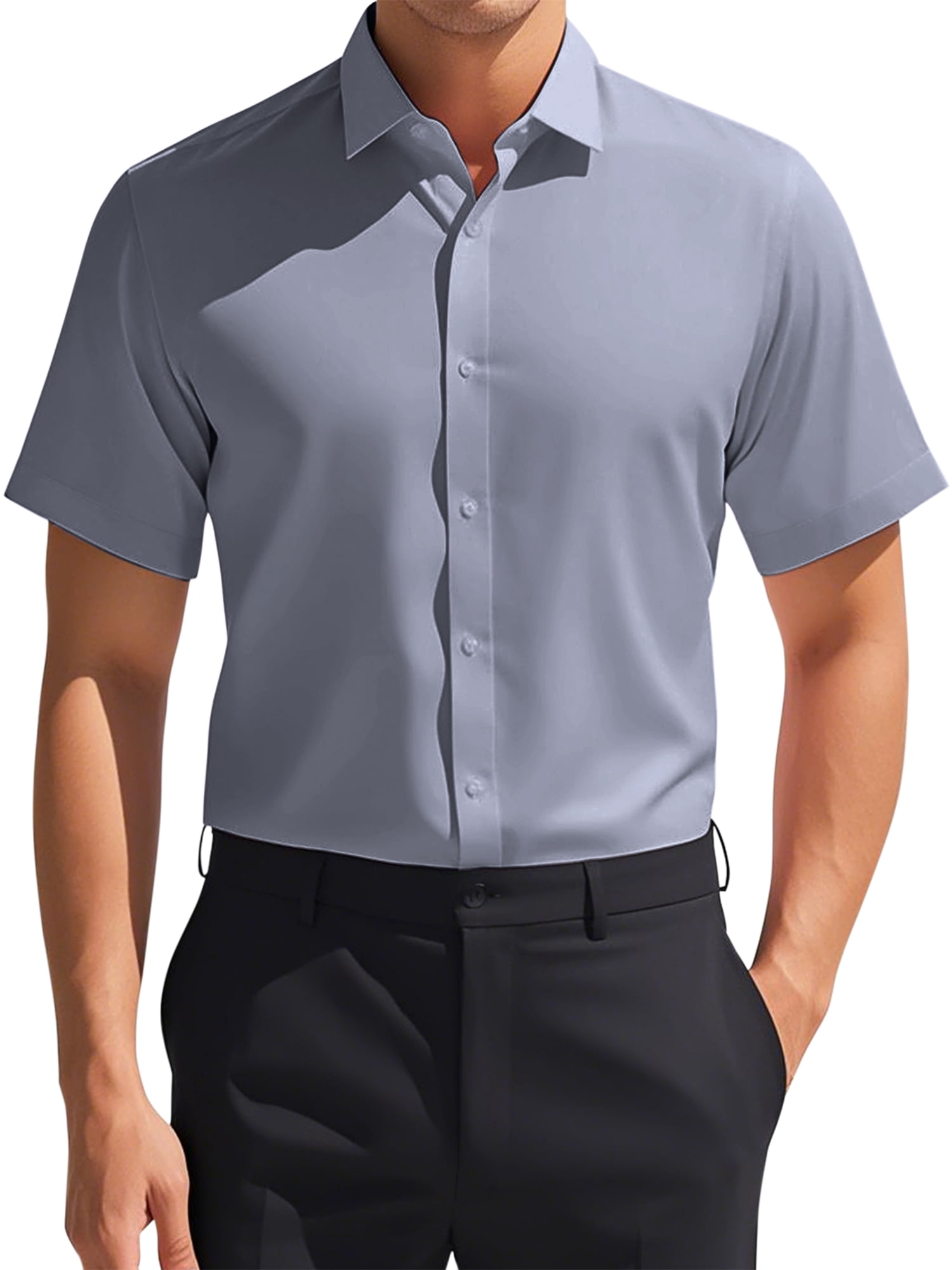 Unique Bargains Men's Short Sleeve Lightweight Business Formal Button Down Shirt S Gray