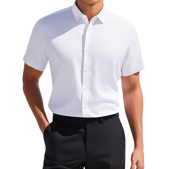Unique Bargains Men's Short Sleeve Lightweight Business Formal Button Down Shirt S White