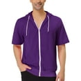 thumbnail image 1 of Unique Bargains Men's Short Sleeve Solid Color Zip Up Sport Hoodies L Purple, 1 of 6