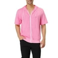 thumbnail image 1 of Unique Bargains Men's Short Sleeve Solid Color Zip Up Sport Hoodies S Pink, 1 of 6