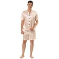 thumbnail image 1 of Unique Bargains Men's Sleepwear Short Sleeve Top and Pants Satin Pajama Set M Rose Golden, 1 of 5