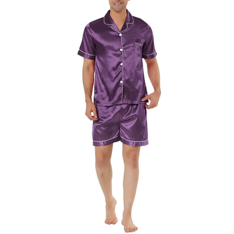 Mens satin pajamas short set sale
