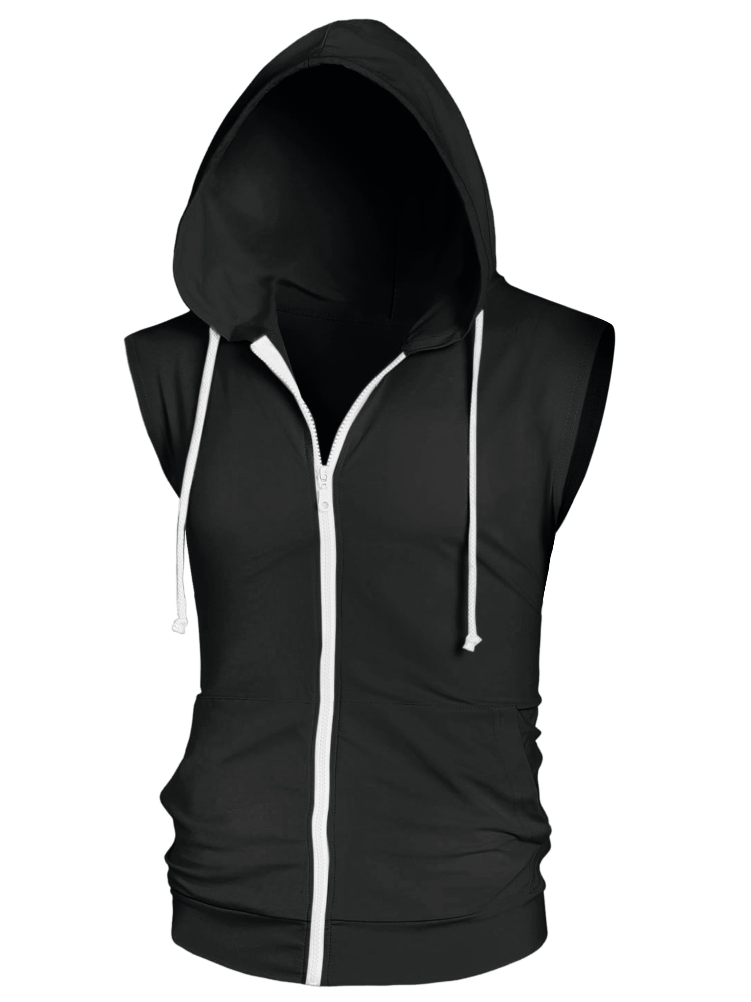 Unique Bargains Men's Sleeveless Hoodie Zipper Drawstring