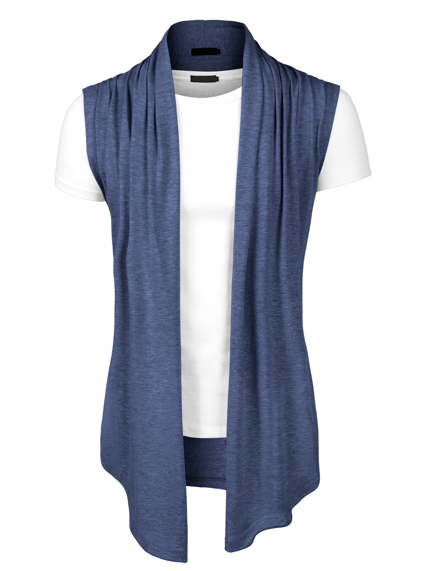 DARING DIVA Men's Sleeveless Open Front Asymmetric Hem Cardigan Vest 42 Navy Blue