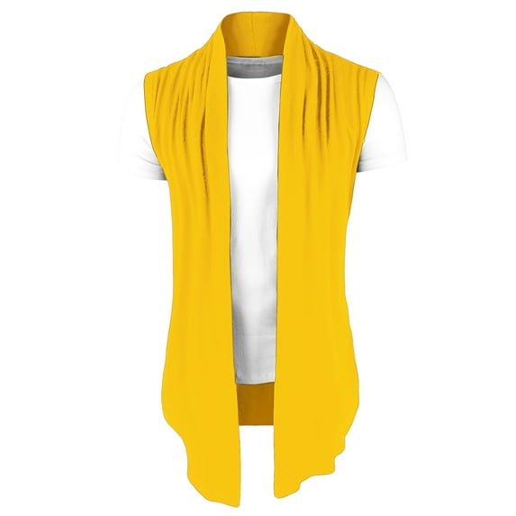 DARING DIVA Men's Sleeveless Open Front Asymmetric Hem Cardigan Vest 42 Yellow
