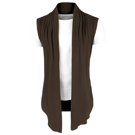 DARING DIVA Men's Sleeveless Open Front Asymmetric Hem Cardigan Vest 46 Brown