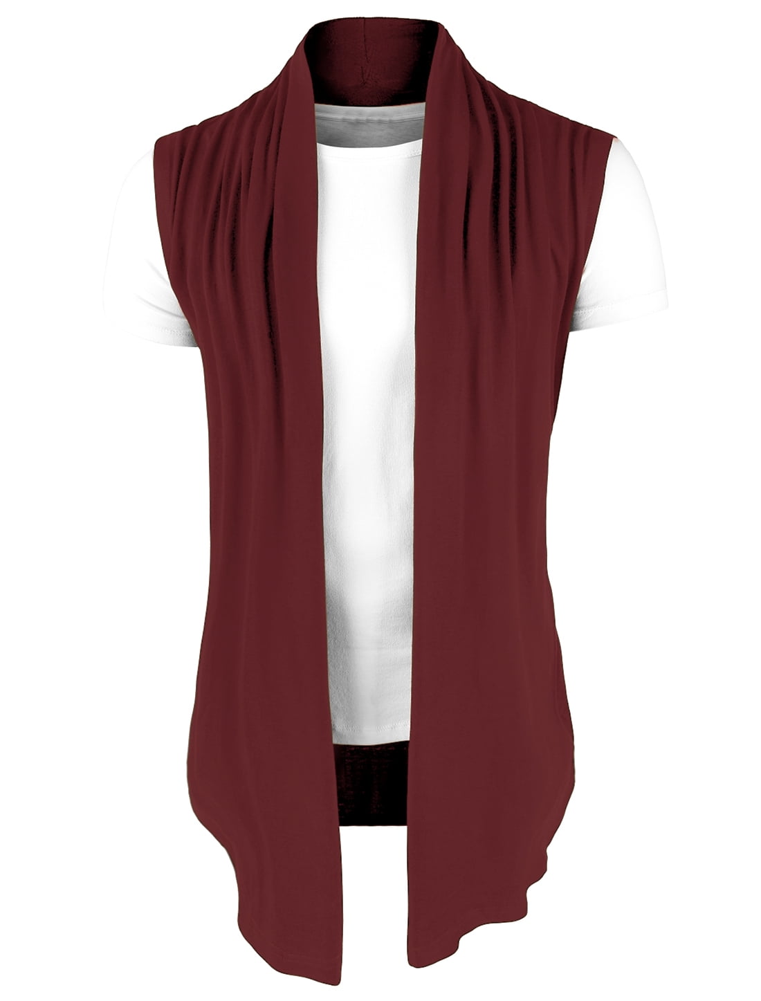 DARING DIVA Men's Sleeveless Open Front Asymmetric Hem Cardigan Vest 46 Burgundy