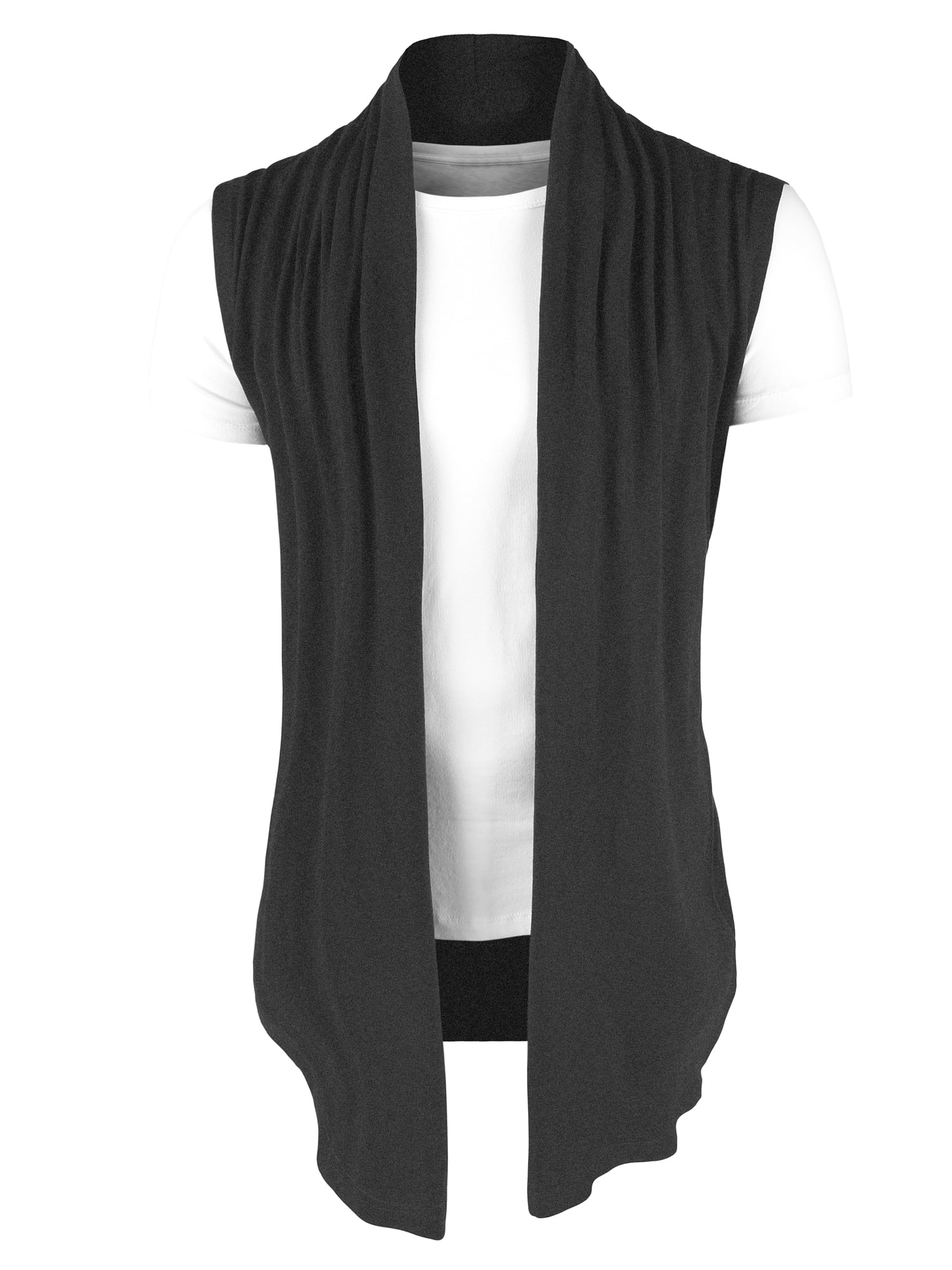 Unique Bargains Men s Sleeveless Open Front Asymmetric Hem Cardigan Vest 46 Dark Gray Walmart