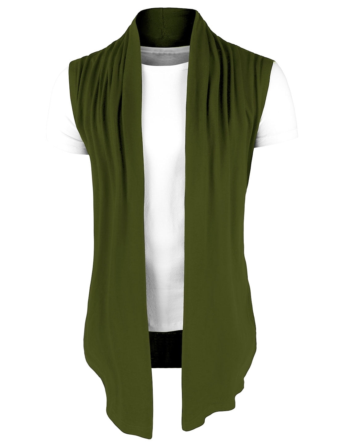 DARING DIVA Men's Sleeveless Open Front Asymmetric Hem Cardigan Vest 46 Green