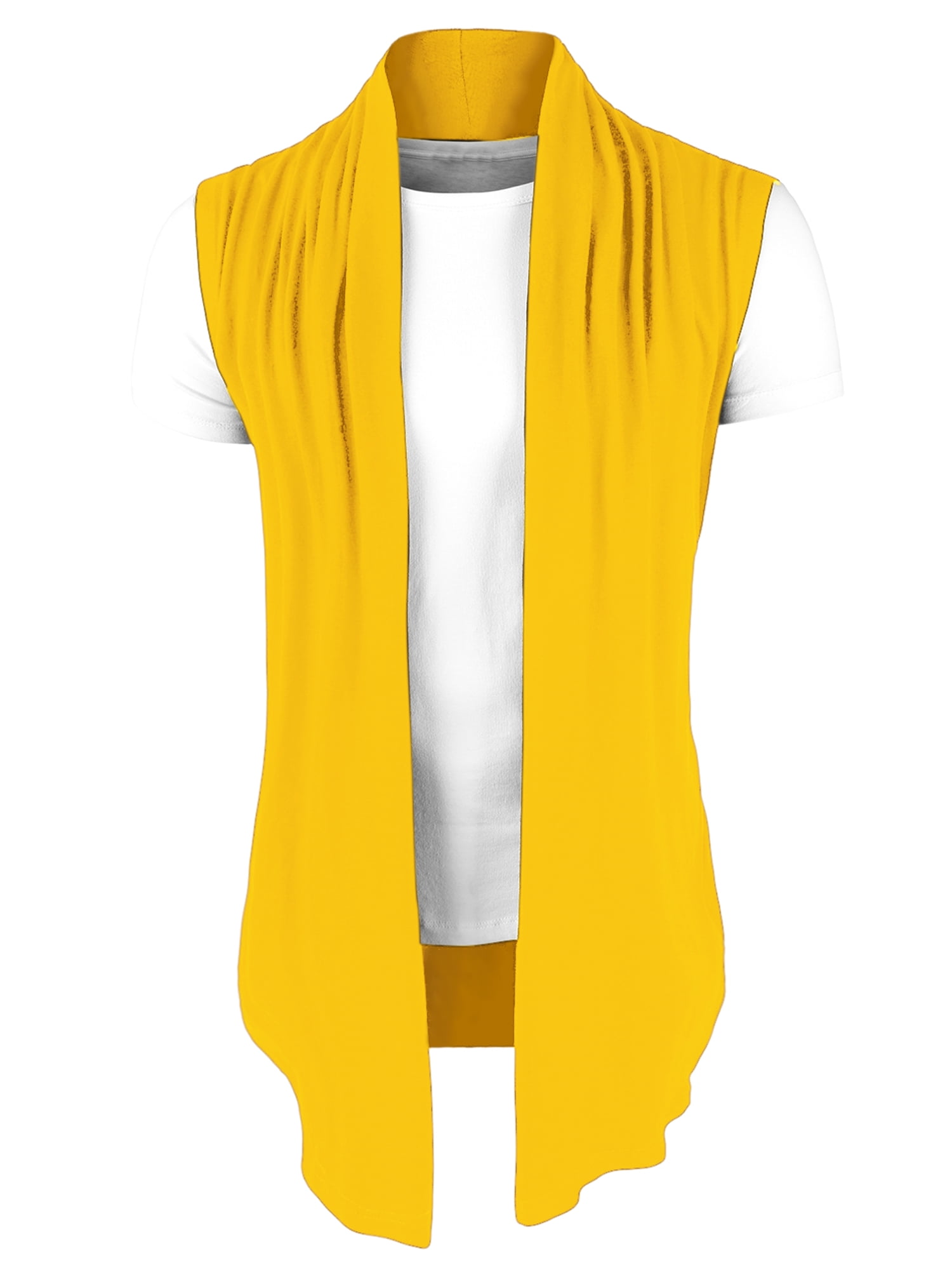 DARING DIVA Men's Sleeveless Open Front Asymmetric Hem Cardigan Vest 46 Yellow