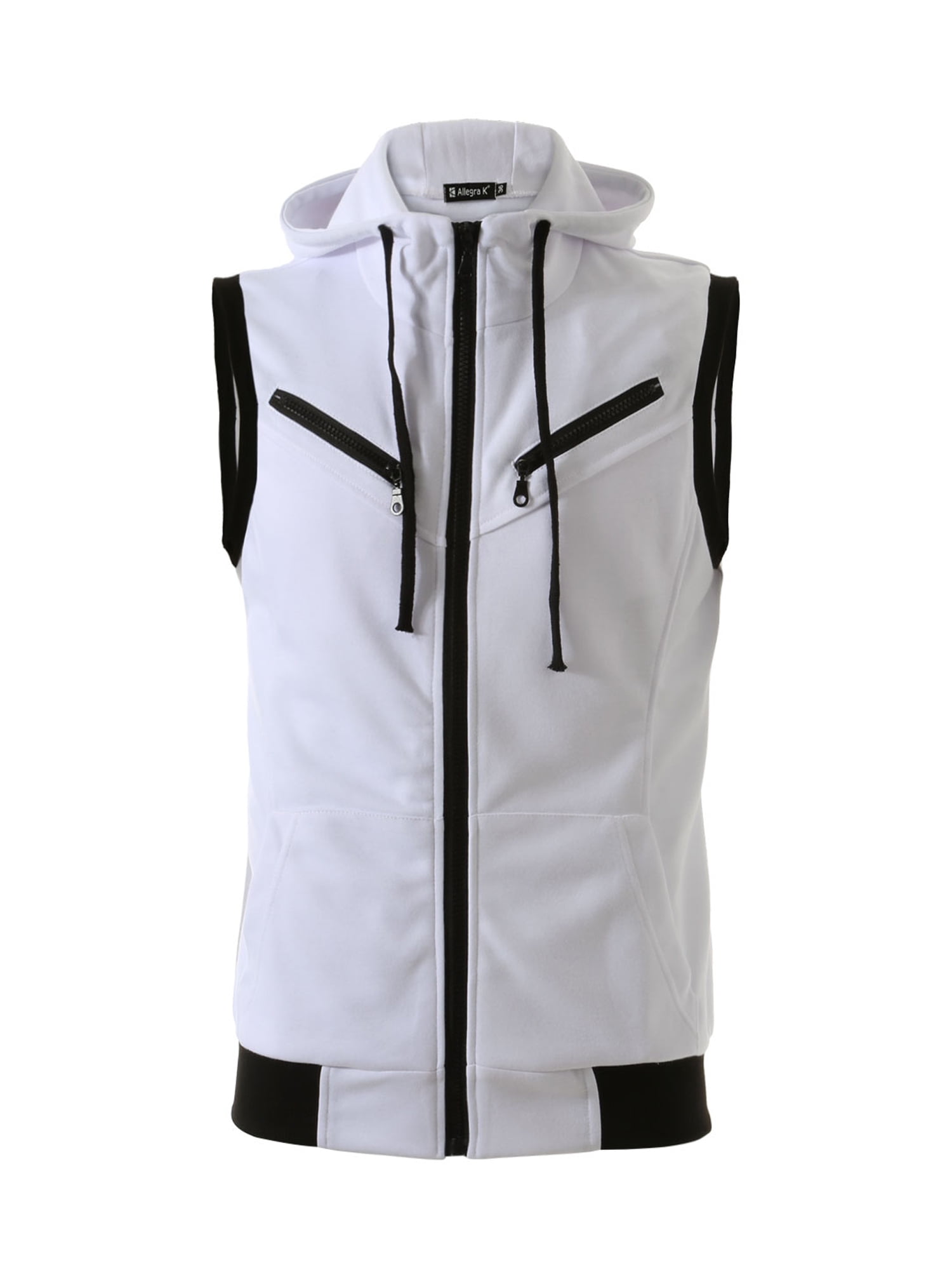 Unique Bargains men's Sleeveless Zip Up Hooded Vest - White