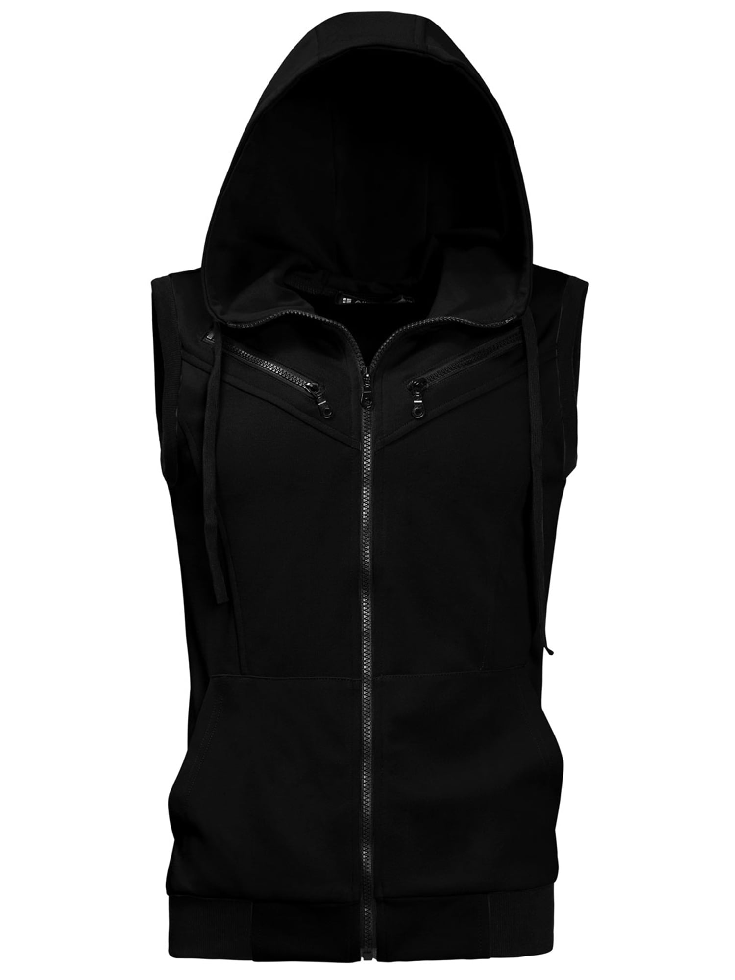 Unique Bargains Men's Sleeveless Zip Up Drawstring Hooded Vest 50 Black