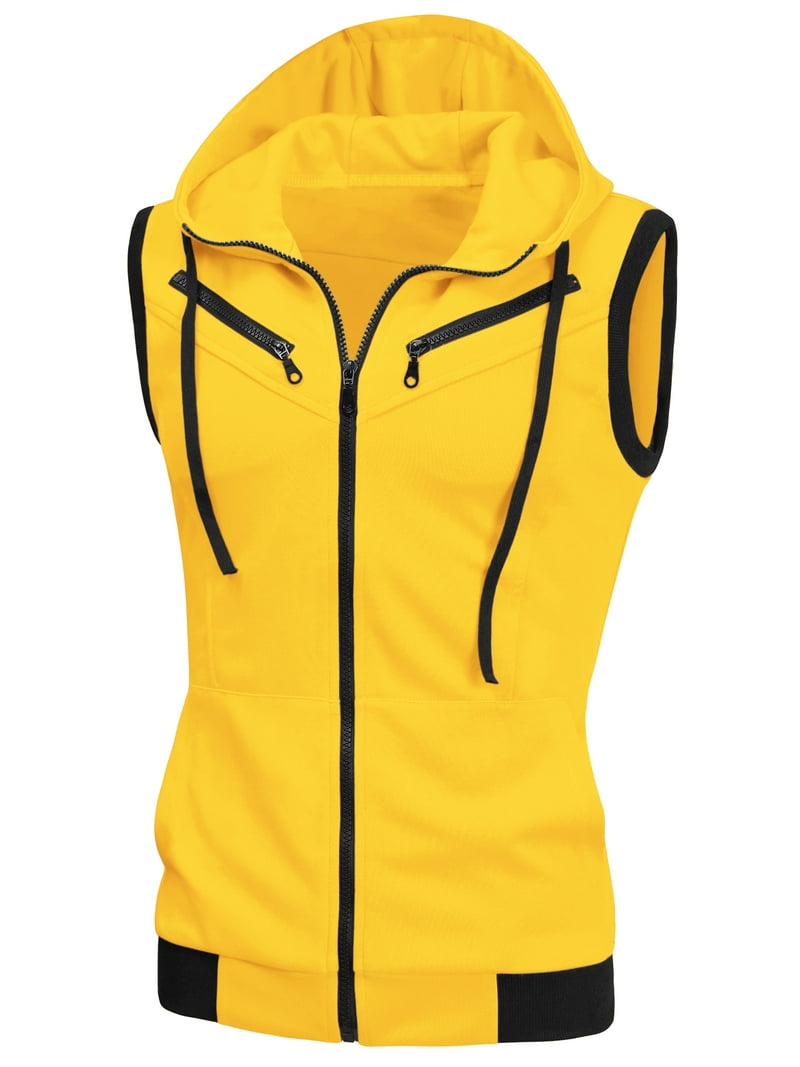 Unique Bargains Men's Sleeveless Zip Up Drawstring Hooded