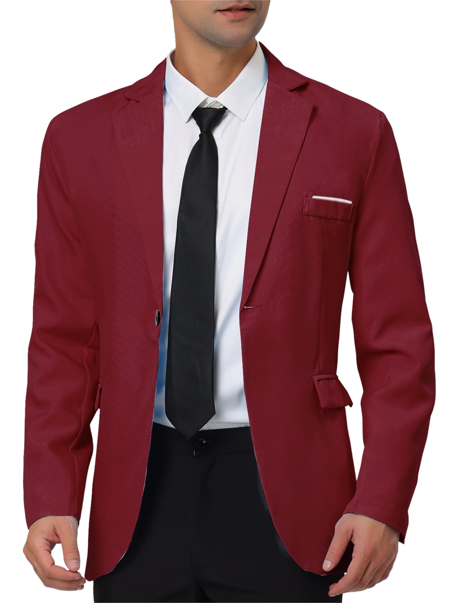 Unique Bargains Men s Slim Fit Blazer Single Breasted One Button Sports Coat 2XL Burgundy Walmart