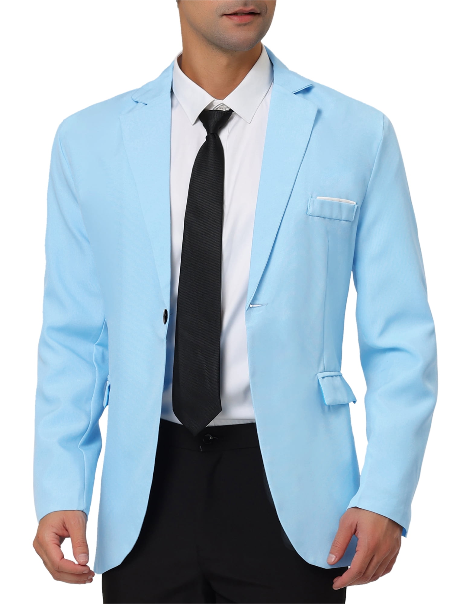 Unique Bargains Men's Slim Fit Blazer Single Breasted One Button Sports Coat 2XL Light Blue