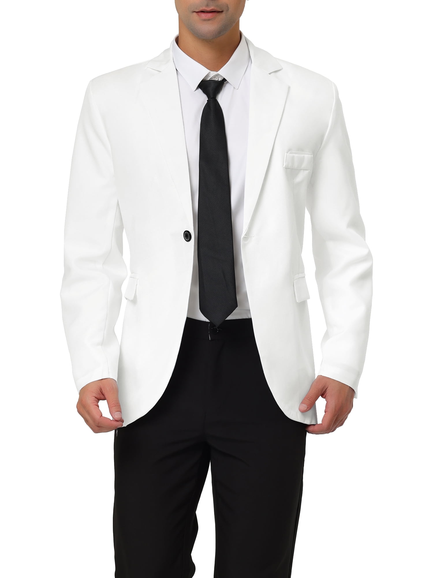 Unique Bargains Men's Slim Fit Blazer Single Breasted One Button Sports Coat L White