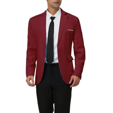 Unique Bargains Men's Slim Fit Blazer Single Breasted One Button Sports Coat S Burgundy