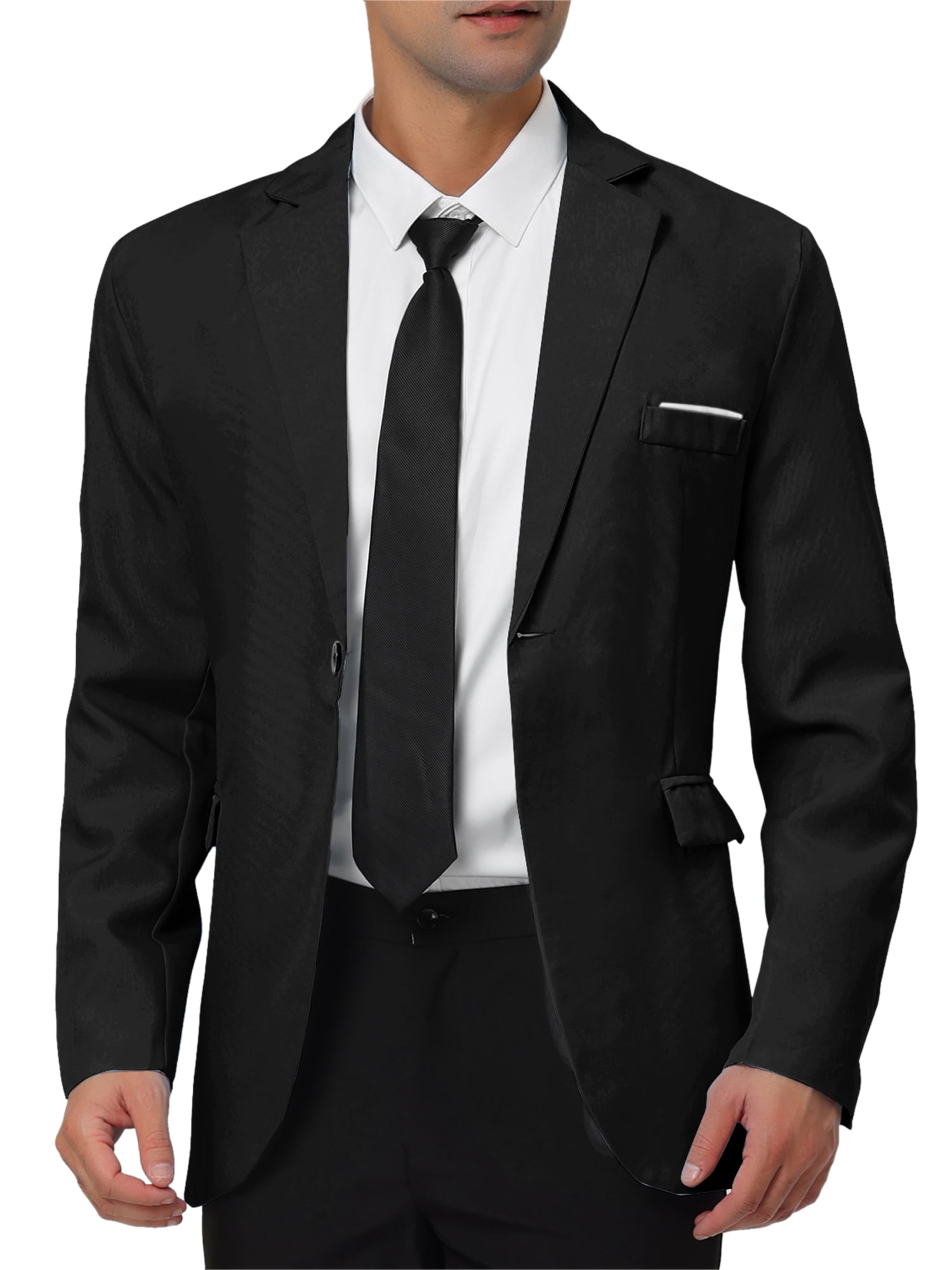 Unique Bargains Men's Slim Fit Blazer Single Breasted One Button Sports Coat XL Black