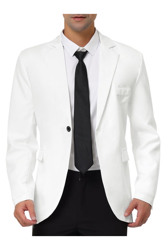 Men's Slim Fit Blazer Single Breasted One Button Sports Coat XL White