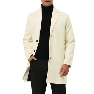 Unique Bargains Men's Slim Fit Notched Lapel Single Breasted Mid Length Overcoat S White