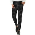 thumbnail image 1 of Unique Bargains Men's Slim Fit Plaid Business Pants Trousers with Pockets 30 Black and White, 1 of 7