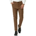 thumbnail image 1 of Unique Bargains Men's Slim Fit Plaid Business Pants Trousers with Pockets 34 Dark Brown, 1 of 7