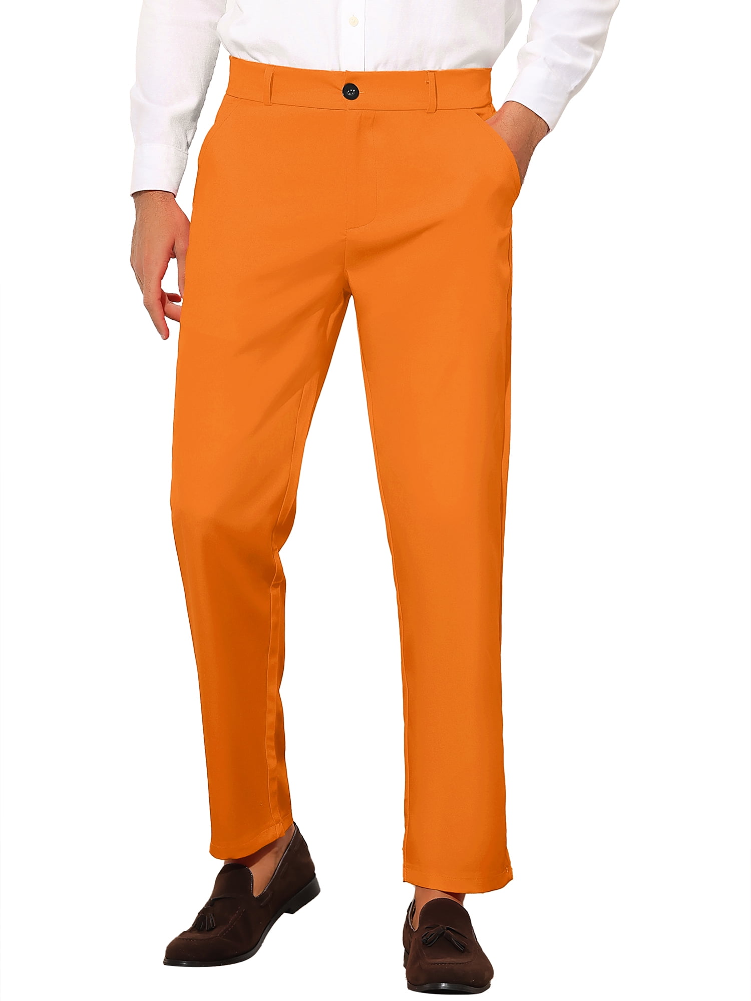 Unique Bargains Men's Slim Fit Trousers Flat Front Solid Color Business