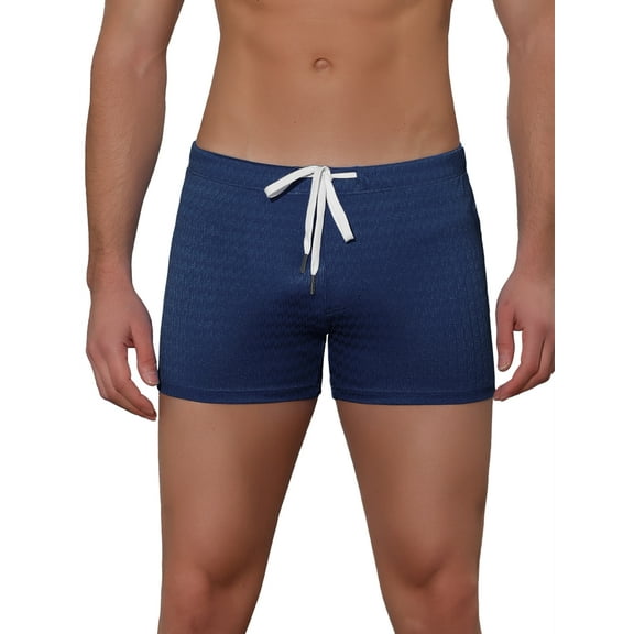Unique Bargains Men's Solid Color Drawstring Waist Summer Beach Pool Swim Trunks 28 Navy