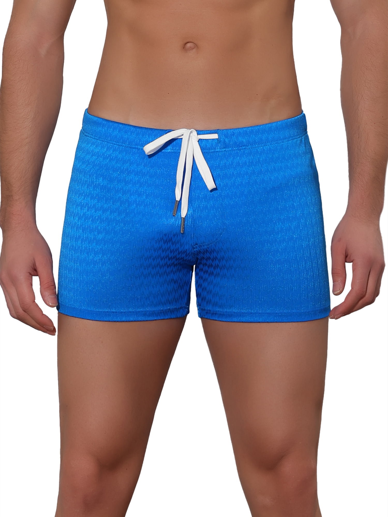 Unique Bargains Men's Solid Color Drawstring Waist Summer Beach Pool Swim Trunks 30 Blue